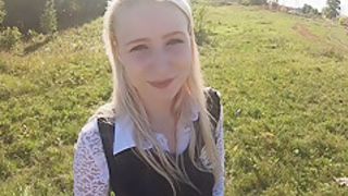 Beautiful teen schoolgirl mouth and pussy fucked on the way from school