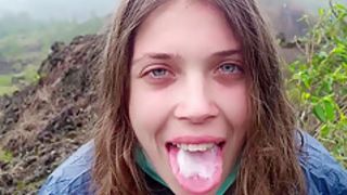 I jerking off my guide in the mountains - Public POV - Pulsating Cum Mouth