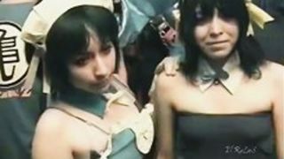 Candid street upskirt with Asian babes doing princesses cosplay