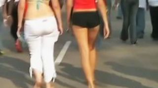 Perfect teen asses in tight shorts on street candid