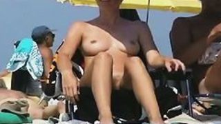 Public nudity scene with naked sexy brunette MILF