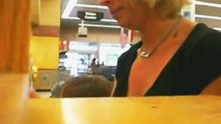Sexy milf upskirt video of hot blonde cougar out shopping