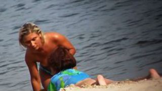 Public beach topless blonde voyeur video