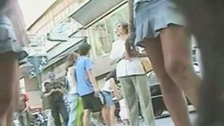 Humpable teen legged women being filmed by voyeurs on the street