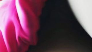 Blonde slut in a bus wearing a pink dress pussy showing upskirt