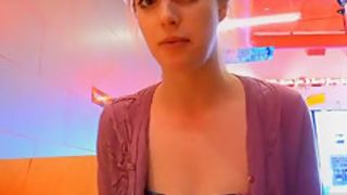 Hot amateur teen Alana finger her juicy pussy in a diner