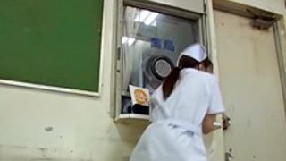 Nurse fixing panty under unfirom and getting sharked