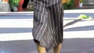 Three layers on her pussy while walking skirt sharking video