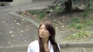 Asian babe has her skirt stolen by a skirt sharker.