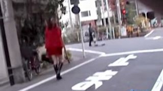 Sharking of a lovely Asian chick in a short red skirt