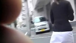 Sharking of graceful Japanese babe wearing a white skirt