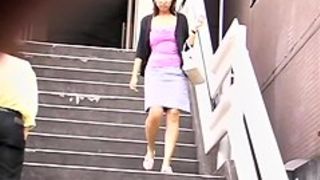 Stairs sharking encounter with lovable Asian princess losing her top