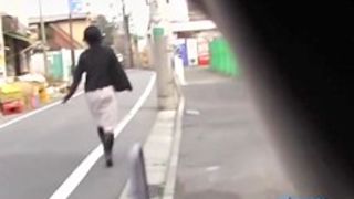 Confused slender Japanese babe gets surprised when encountering some sharking chap
