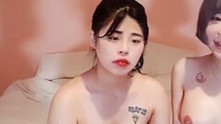 Two korean BJ Girl livestream in bathroom ! beautiful body show !