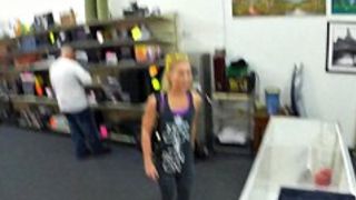 Blonde chick goes to a pawnshop selling her car and pussy