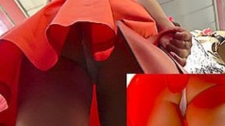 Upskirt girl with mesmerizing tight ass in red dress