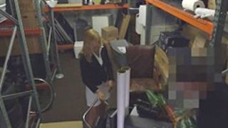 Hot amateur blonde milf banged in storage room for cash