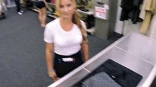 Sexy waitress fucked at the pawnshop to earn extra money