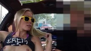 Blonde and sexy woman tries to sell her car instead sells herself