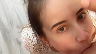 Gentle and sloppy POV blowjob, LUKIANIUK fucked a young girl in her mouth