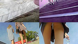 Thong upskirt footage of a slim babe wearing mini skirt