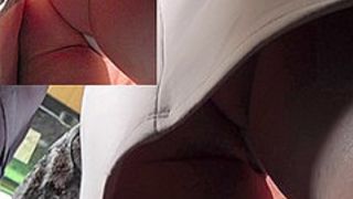 Her office-style skirt lets us enjoy real upskirt view