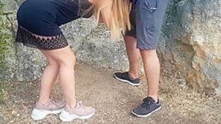 Fucking my stepsister outdoors and cumming on her pussy