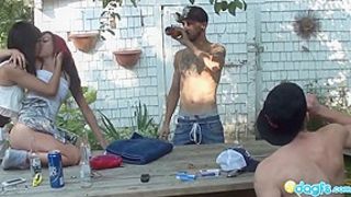 2 emos have sex with their boyfriends in the backyard
