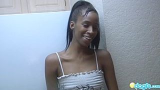 Black girlfriend Stephine bathroom blowjob