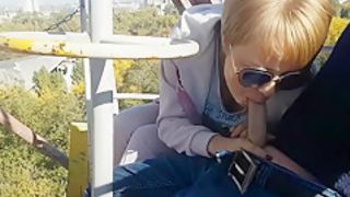Extreme public blowjob and cum swallow from dirty milf on the ferris wheel