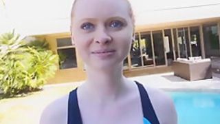 Teen ginger ass on black dark by the pool