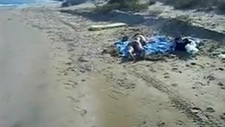 Public Beach Pervert Jerks Off on Nudist Girl Ass