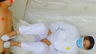asian nurse cock trampling with shoejob and footjob