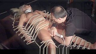 Exciting moaning from slave fixed and vibed in awesome bondage rope art