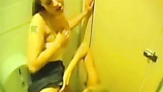 Slut lesbian teens having fun in toilet. True amateur