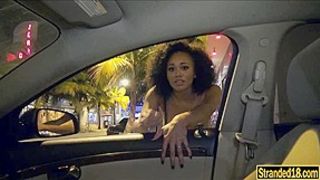 Big tits ebony teen Julie Kay hooked up and fucked in public