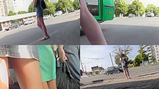 Brunette's ass underneath jeans skirt in upskirt video