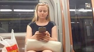Blond candid feet in train and face shot too