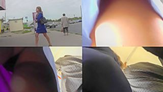 G-string wearing blonde filmed in upskirt video clip