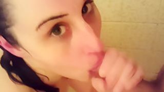 Shower blowjob oral creampie and lil swallow gagging