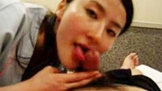 Sexy Japanese gives BJ and swallows
