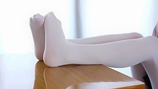 White pantyhose chinese foot tease