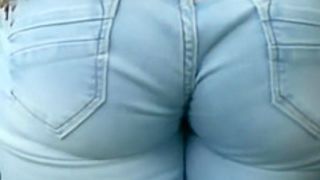 Jeans wedgie in cute girl's ass crack