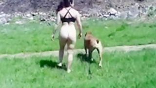 Naked Milf Walking Dog in the Park w/ Butt Plug