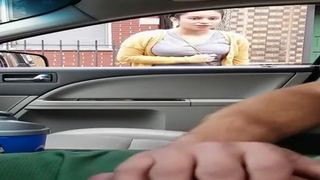 Exhibitionist dude plays with his penis inside car