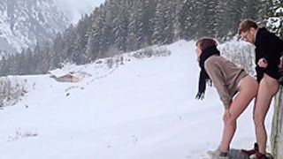 Couple Hide To Fuck While Hiking In The Snow Mountain Forest And Birdsong Romantic Intimate