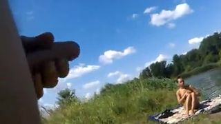 Dickflash - Jerking for a topless sunbather .360p