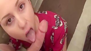 Wild girlfriend sucking dick and eating cum before going out