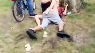 Wasted brunette bitch gets banged in the city park
