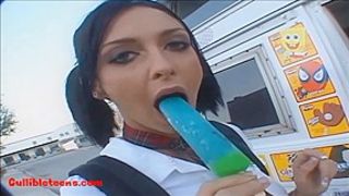 icecream truck blond short haired teen fucked and eats cumcandy